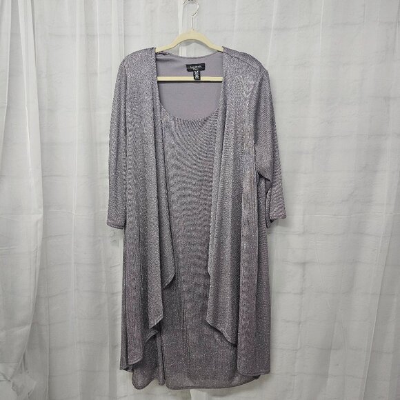 R&M Richards Gray Silver Metallic Layered Dress Formal Wedding Minimalist 24W - Picture 9 of 9